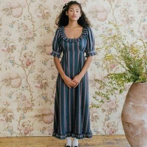 Christy Dawn The meadow dress in indigo zinnia stripe- XL